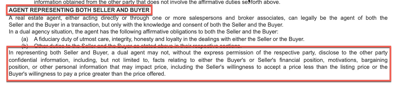 Dual agency explained in a realtor contract
