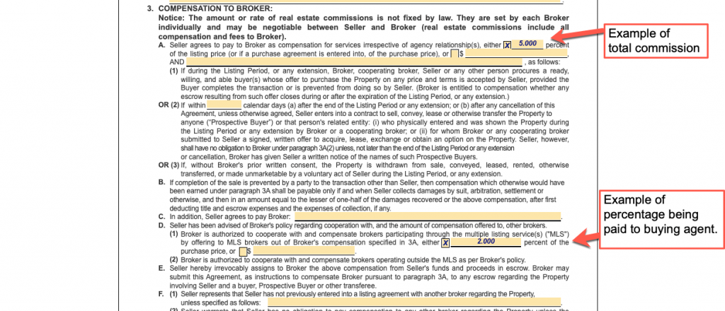 Realtor contract that states the listing agent is getting more commission than the buyer's agent.