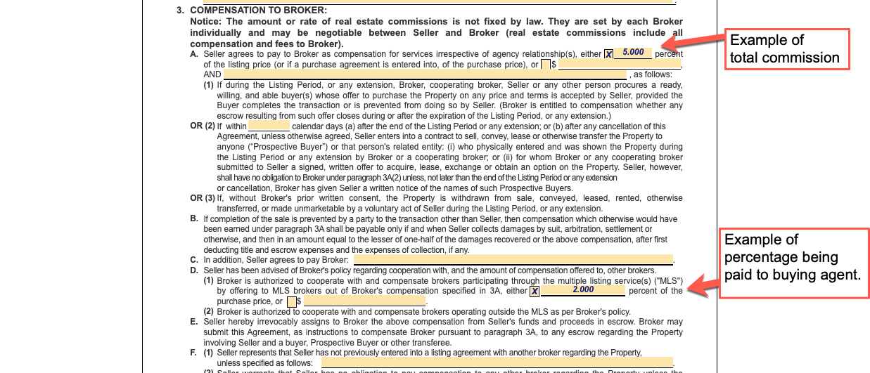 Listing agreement that states the listing agent is getting more commission than the buying agent