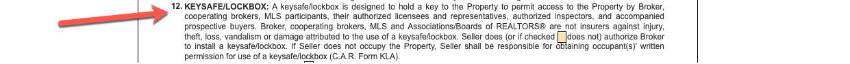 Seller giving permission to their listing agent to place a lockbox on the property