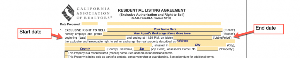 Listing period in listing agreement