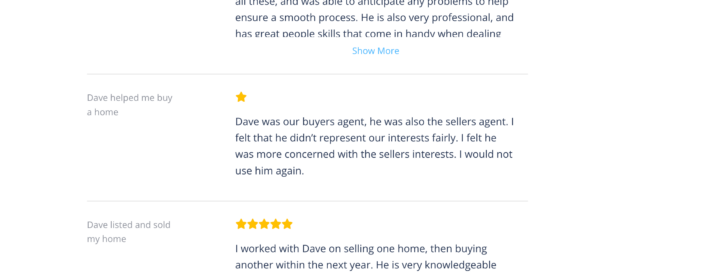 A negative review from a homebuyer for a dual agent
