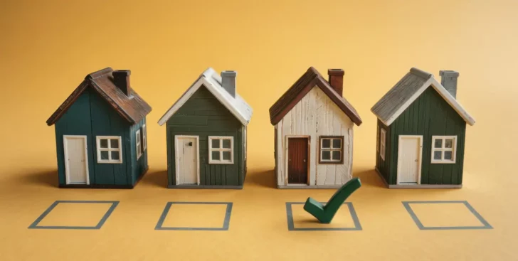 Four house models with checkboxes beneath them, representing different ways to sell your home